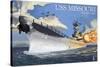 USS Missouri - Side View Guns-Lantern Press-Stretched Canvas