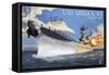 USS Missouri - Side View Guns-Lantern Press-Framed Stretched Canvas