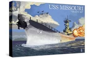 USS Missouri - Side View Guns-Lantern Press-Stretched Canvas