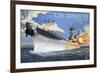 USS Missouri - Side View Guns-Lantern Press-Framed Art Print