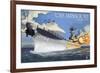 USS Missouri - Side View Guns-Lantern Press-Framed Art Print