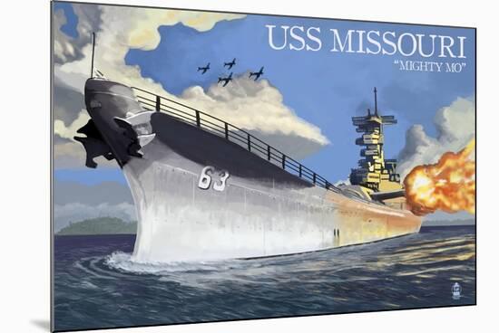 USS Missouri - Side View Guns-Lantern Press-Mounted Art Print