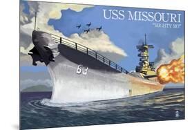 USS Missouri - Side View Guns-Lantern Press-Mounted Art Print