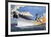 USS Missouri - Side View Guns-Lantern Press-Framed Premium Giclee Print