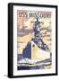 USS Missouri - Sunset Scene-Lantern Press-Framed Art Print