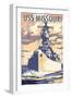 USS Missouri - Sunset Scene-Lantern Press-Framed Art Print