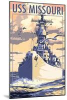 USS Missouri - Sunset Scene-Lantern Press-Mounted Art Print