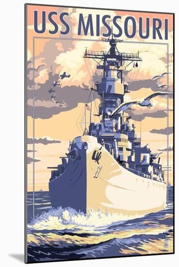 USS Missouri - Sunset Scene-Lantern Press-Mounted Art Print