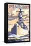 USS Missouri - Sunset Scene-Lantern Press-Framed Stretched Canvas