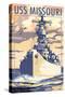 USS Missouri - Sunset Scene-Lantern Press-Stretched Canvas