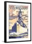 USS Missouri - Sunset Scene-Lantern Press-Framed Art Print