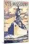 USS Missouri - Sunset Scene-Lantern Press-Mounted Art Print
