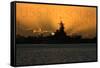 USS Missouri - Sunset-Lantern Press-Framed Stretched Canvas