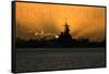 USS Missouri - Sunset-Lantern Press-Framed Stretched Canvas