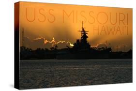 USS Missouri - Sunset-Lantern Press-Stretched Canvas