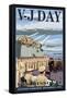 USS Missouri - V-J Day Scene-Lantern Press-Framed Stretched Canvas