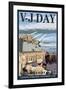 USS Missouri - V-J Day Scene-Lantern Press-Framed Art Print