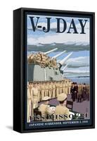 USS Missouri - V-J Day Scene-Lantern Press-Framed Stretched Canvas