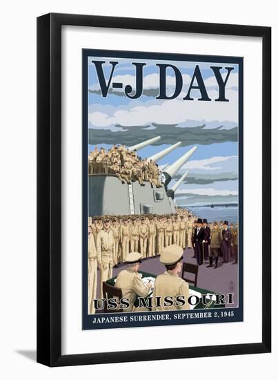 USS Missouri - V-J Day Scene-Lantern Press-Framed Art Print