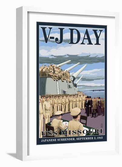 USS Missouri - V-J Day Scene-Lantern Press-Framed Art Print