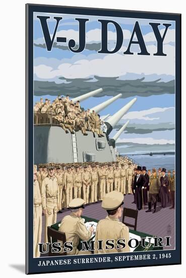 USS Missouri - V-J Day Scene-Lantern Press-Mounted Art Print