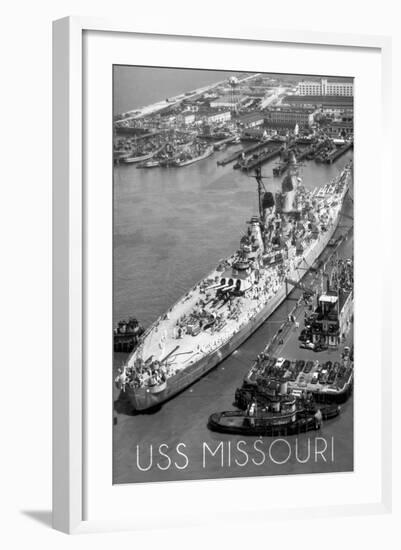 USS Missouri - Vintage B/W Image-Lantern Press-Framed Art Print