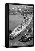 USS Missouri - Vintage B/W Image-Lantern Press-Framed Stretched Canvas