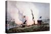 USS Monitor Fighting the CSS Merrimack, Battle of Hampton Broads, American Civil War, c.1862-null-Stretched Canvas