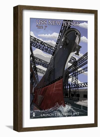 USS New Jersey - Launch-Lantern Press-Framed Art Print
