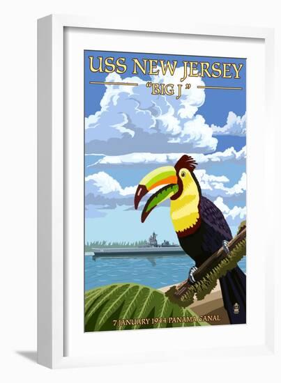 USS New Jersey - Panama Canal-Lantern Press-Framed Art Print