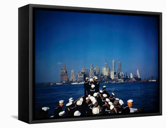 USS North Carolina Approaching Manhattan-null-Framed Stretched Canvas