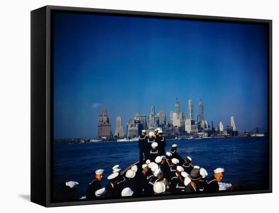 USS North Carolina Approaching Manhattan-null-Framed Stretched Canvas