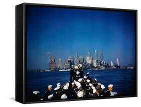 USS North Carolina Approaching Manhattan-null-Framed Stretched Canvas