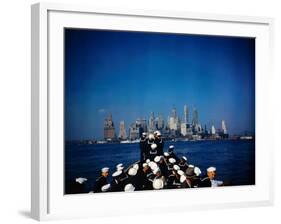 USS North Carolina Approaching Manhattan-null-Framed Photographic Print