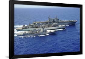 Uss Peleliu and USS Spruance Conduct a Replenishment at Sea with Usns Rainier-null-Framed Photographic Print