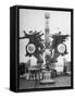 USS Texas, Just Back from Foreign Waters, "Gobs" Have Fun by Sitting on Big Guns with arms out, WWI-null-Framed Stretched Canvas