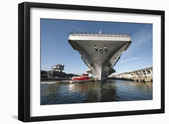 Uss Theodore Roosevelt Pulls Out of Newport News Shipyard-null-Framed Photographic Print