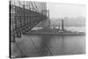 USS West Virgina Passing under Brooklyn Bridge-null-Stretched Canvas