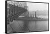 USS West Virgina Passing under Brooklyn Bridge-null-Framed Stretched Canvas