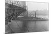 USS West Virgina Passing under Brooklyn Bridge-null-Mounted Photographic Print