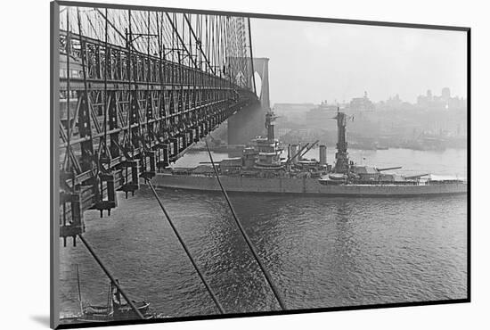 USS West Virgina Passing under Brooklyn Bridge-null-Mounted Photographic Print