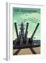 USS Wisconsin - Gun Battery-Lantern Press-Framed Art Print