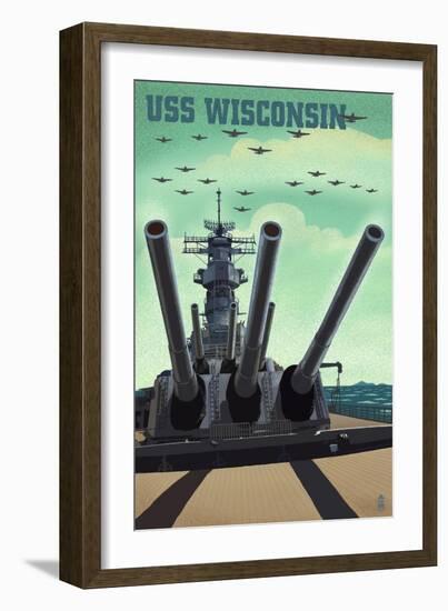 USS Wisconsin - Gun Battery-Lantern Press-Framed Art Print