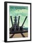 USS Wisconsin - Gun Battery-Lantern Press-Framed Art Print