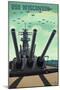 USS Wisconsin - Gun Battery-Lantern Press-Mounted Art Print