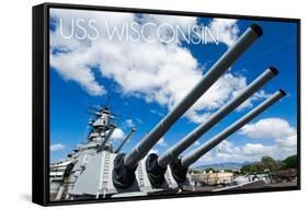 USS Wisconsin - Guns View-Lantern Press-Framed Stretched Canvas