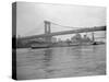 USS Wisconsin Passing beneath Manhattan Bridge-Sam Goldstein-Stretched Canvas