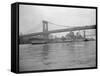USS Wisconsin Passing beneath Manhattan Bridge-Sam Goldstein-Framed Stretched Canvas