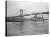 USS Wisconsin Passing beneath Manhattan Bridge-Sam Goldstein-Stretched Canvas