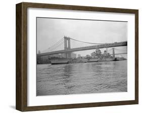 USS Wisconsin Passing beneath Manhattan Bridge-Sam Goldstein-Framed Photographic Print